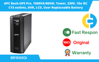 APC Back-UPS Pro, 1500VA/865W, Tower, 230V, 10x IEC C13 outlets, AVR, LCD, User Replaceable Battery BR1500GI