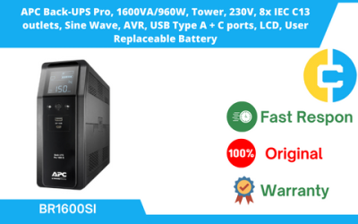 APC Back-UPS Pro, 1600VA/960W, Tower, 230V, 8x IEC C13 outlets, Sine Wave, AVR, USB Type A + C ports, LCD, User Replaceable Battery BR1600SI