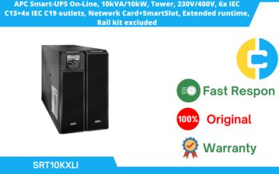 APC Smart-UPS On-Line, 10kVA/10kW, Tower, 230V/400V, 6x IEC C13+4x IEC C19 outlets, Network Card+SmartSlot, Extended runtime, Rail kit excluded SRT10KXLI